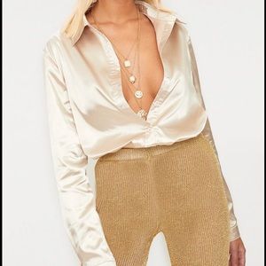 Champagne satin button up shirt